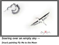 Drue's Sumi-e painting of a crane soaring high